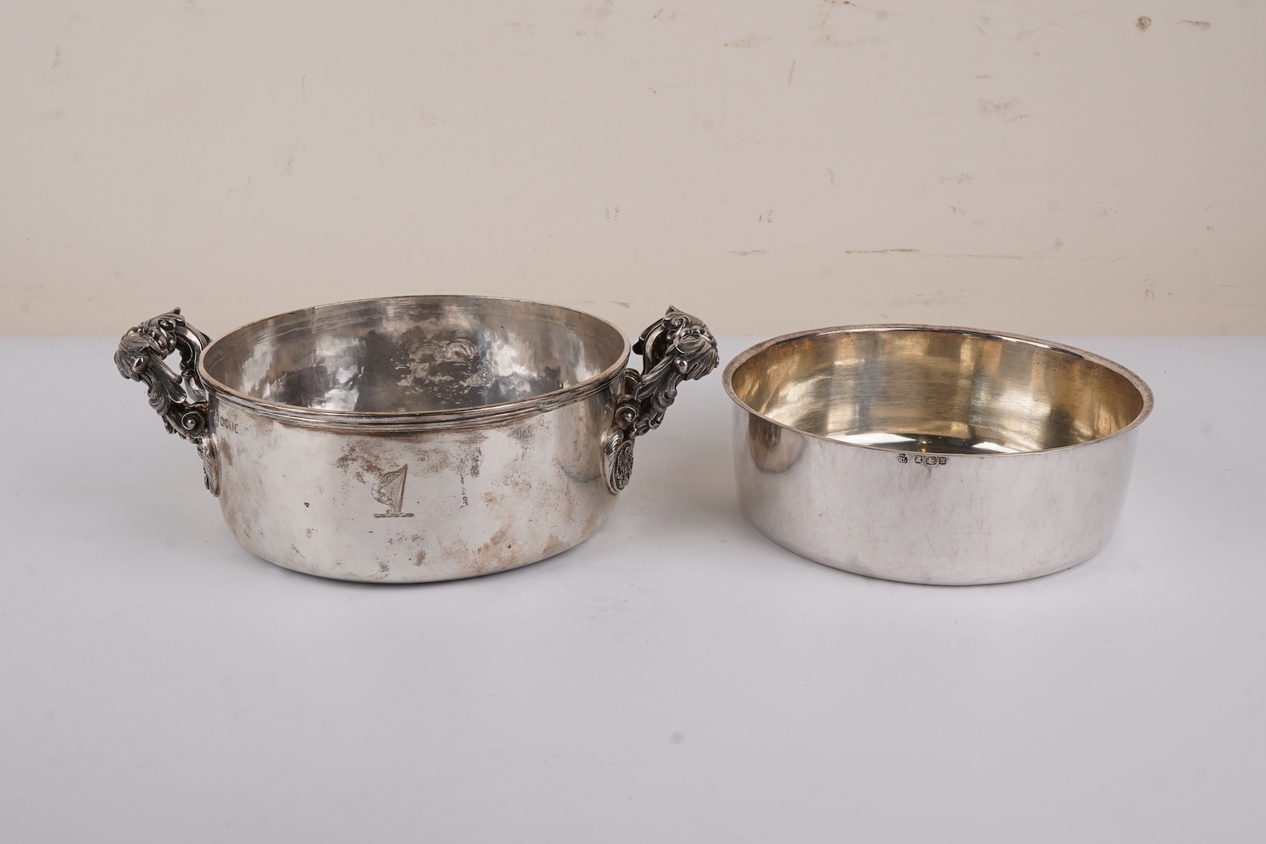 A William IV silver two handled souffle dish with liner by Robert Garrard II